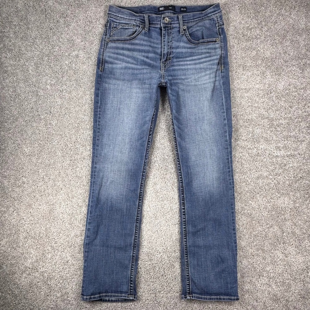 BKE Jake Straight Leg Jeans Mens 36x34 Medium Wash Stretch Denim Embroidered